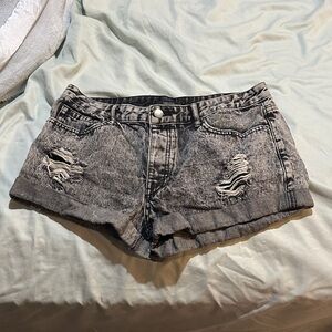 Forever 21 Black Acid-Wash Distressed Jean Shorts